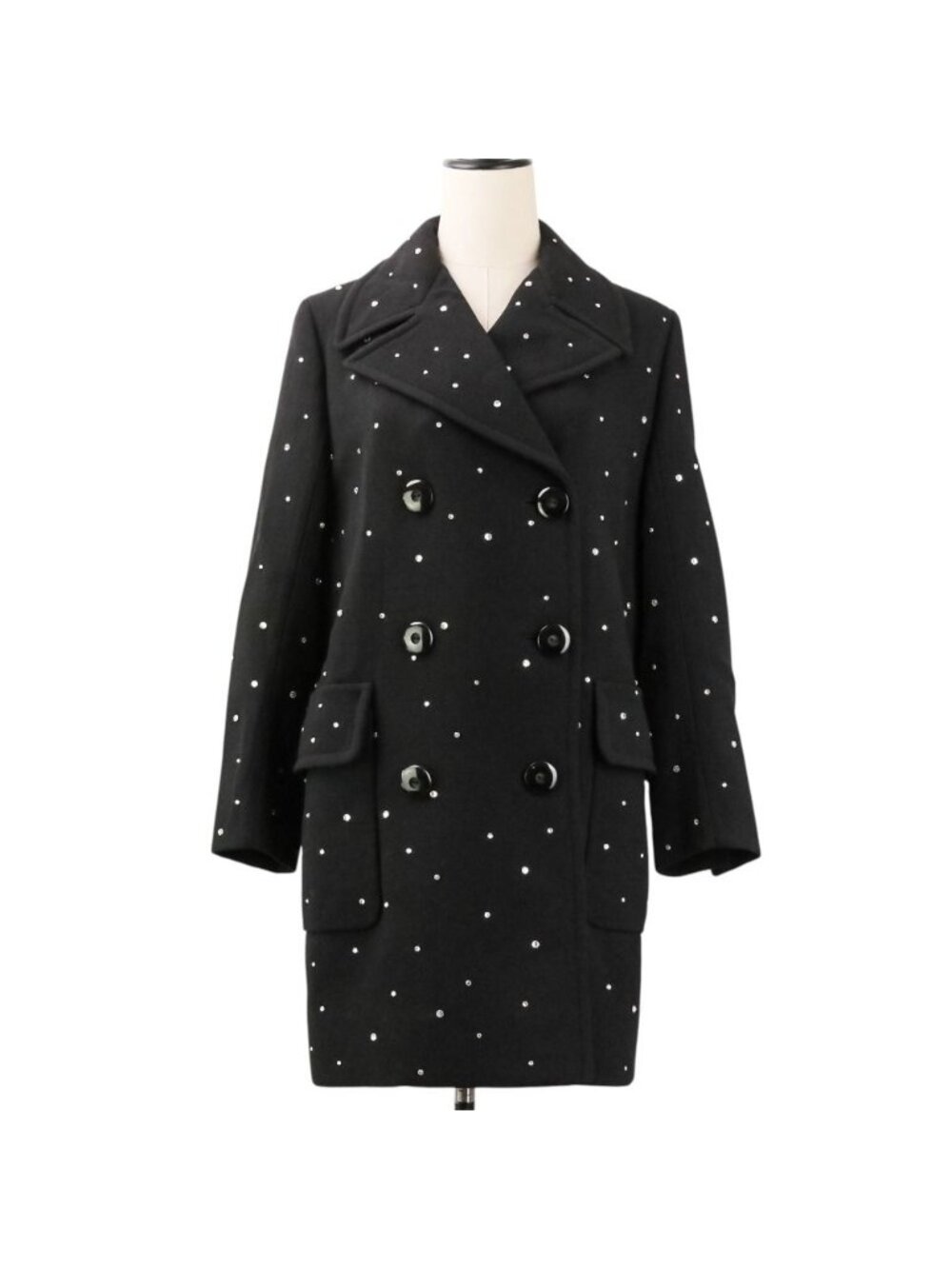 Miu Miu Rhinestone Decoration Double Breasted Coat Black